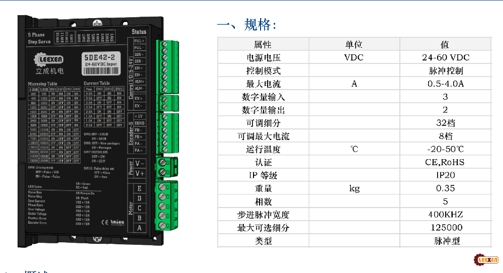 5相閉環(huán)步進電機驅動LC5DE42-2 – 高性能、高精度的步進電機驅動方案